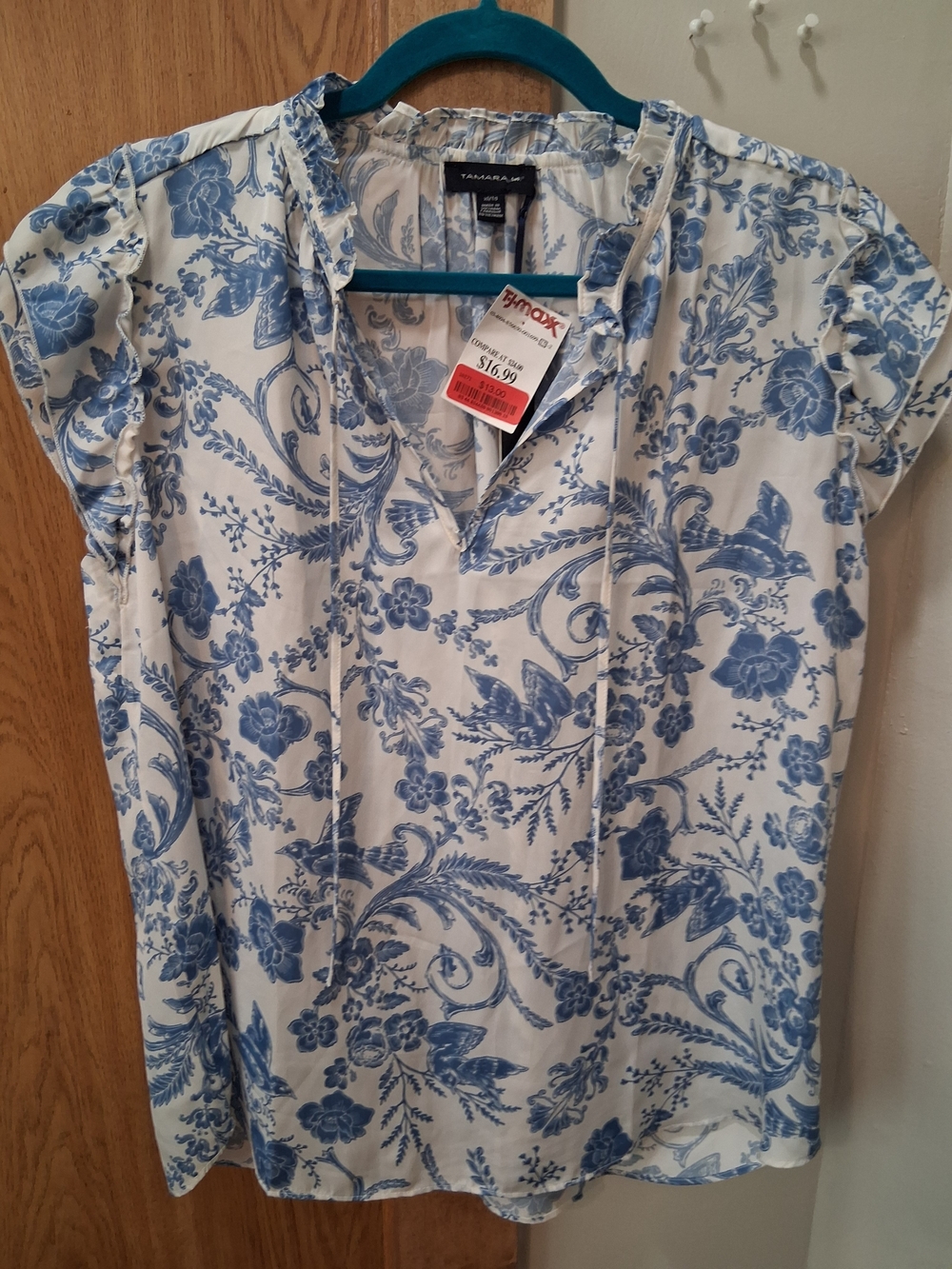Blue Floral Tie-Front Blouse